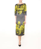 Maison Zoulias | Grey yellow lime floral rasmir Jacky B midi dress