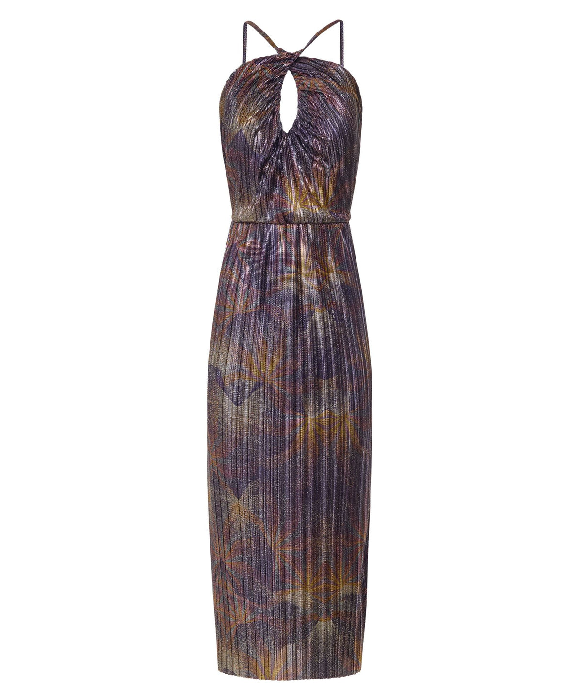 Themis Z | Blue metallic printed pleated halter Kallisto midi dress