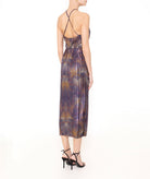 Themis Z | Blue metallic printed pleated halter Kallisto midi dress