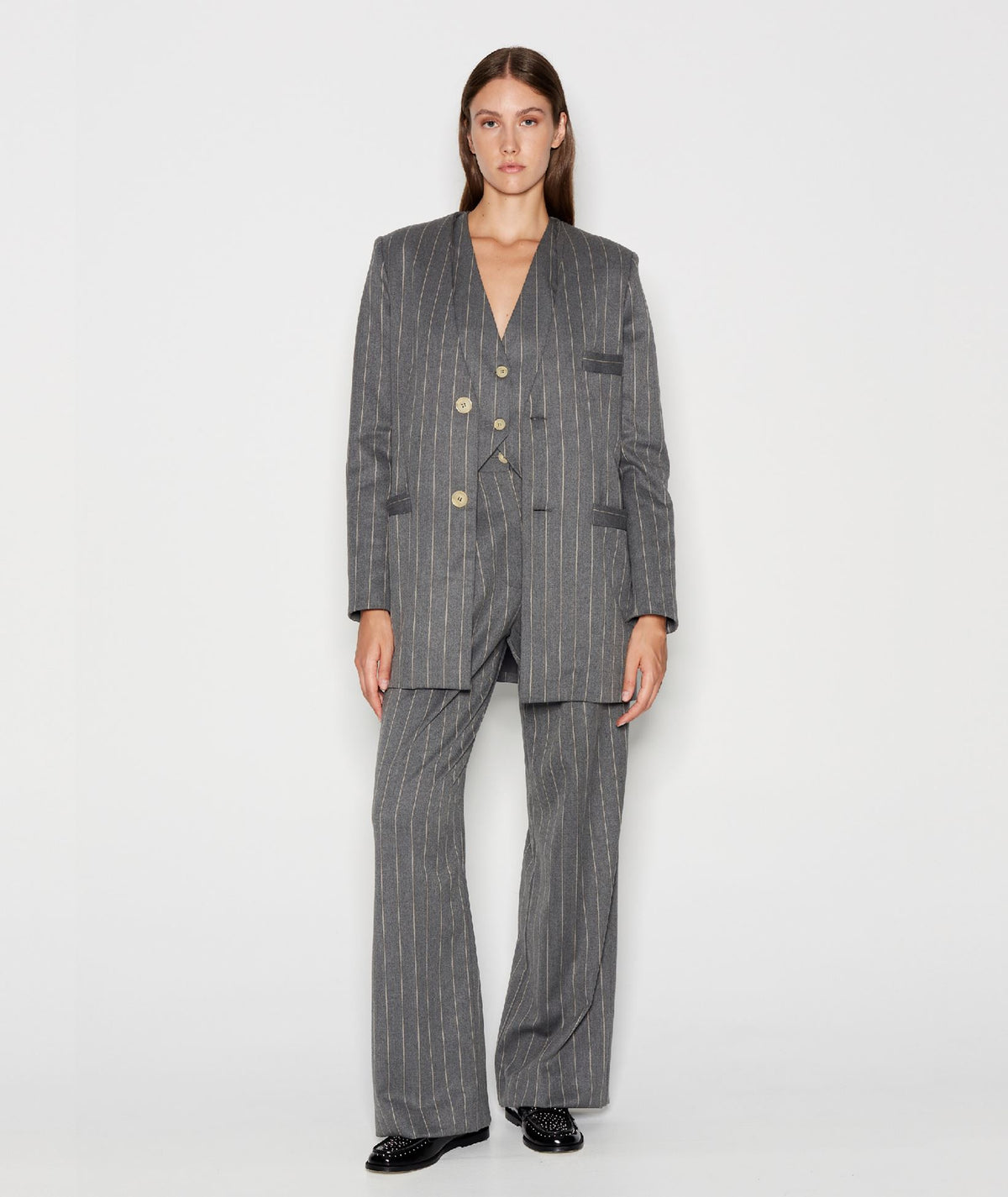 Nadia Rapti | Grey pinstripe Storylines blazer