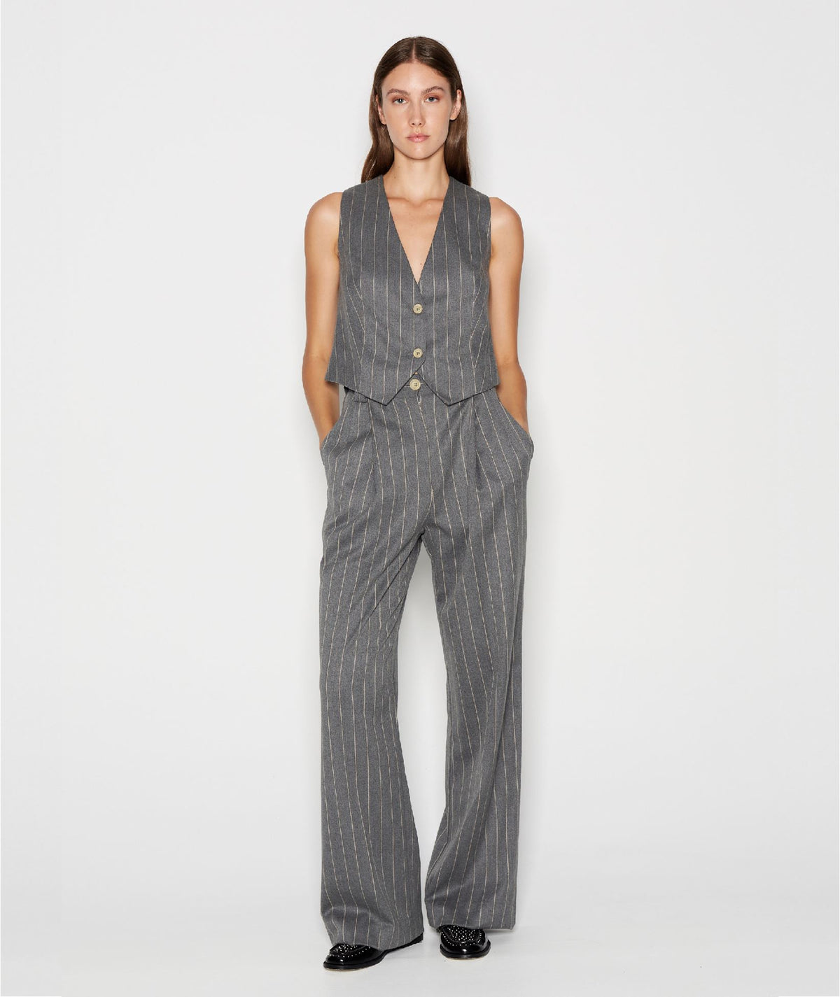 Nadia Rapti | Grey pinstripe Storylines vest