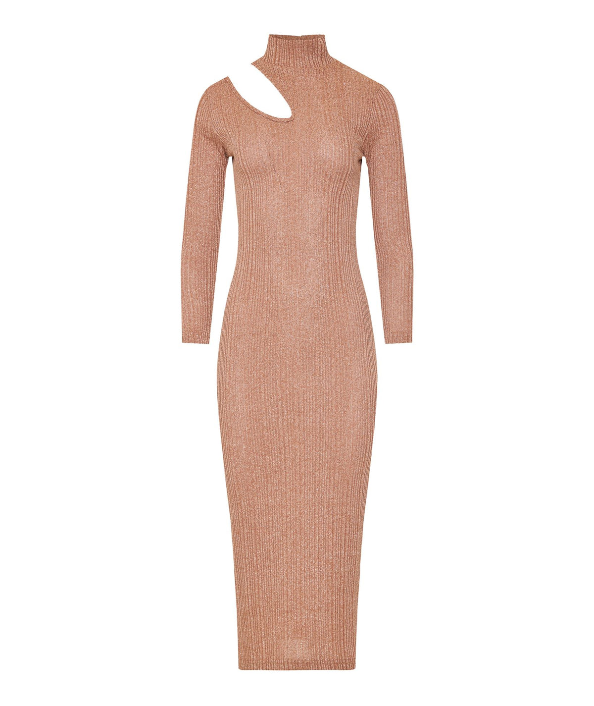 Mallory The Label | Beige lurex shoulder cut out Lotus midi dress