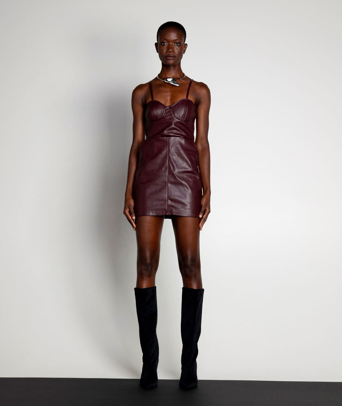 Mallory The Label | Brown faux leather Novel mini dress
