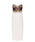 Costarellos | Ivory crepe bead-embellished Cariana dress