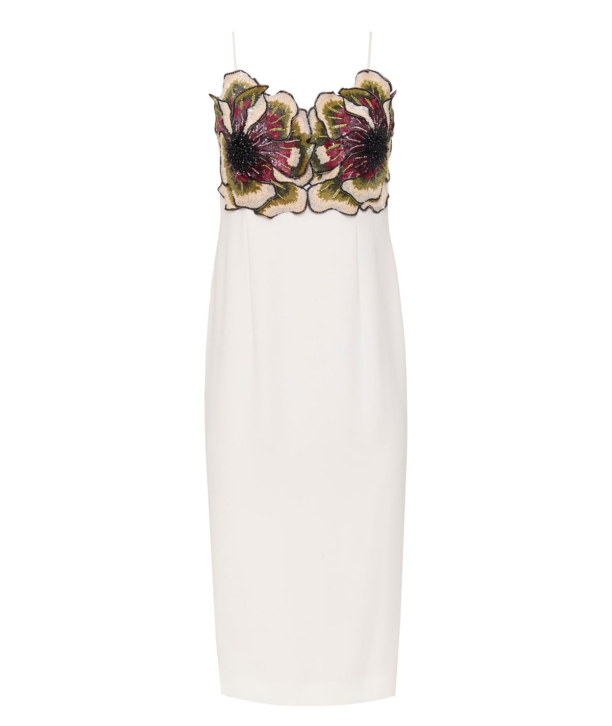 Costarellos | Ivory crepe bead-embellished Cariana dress
