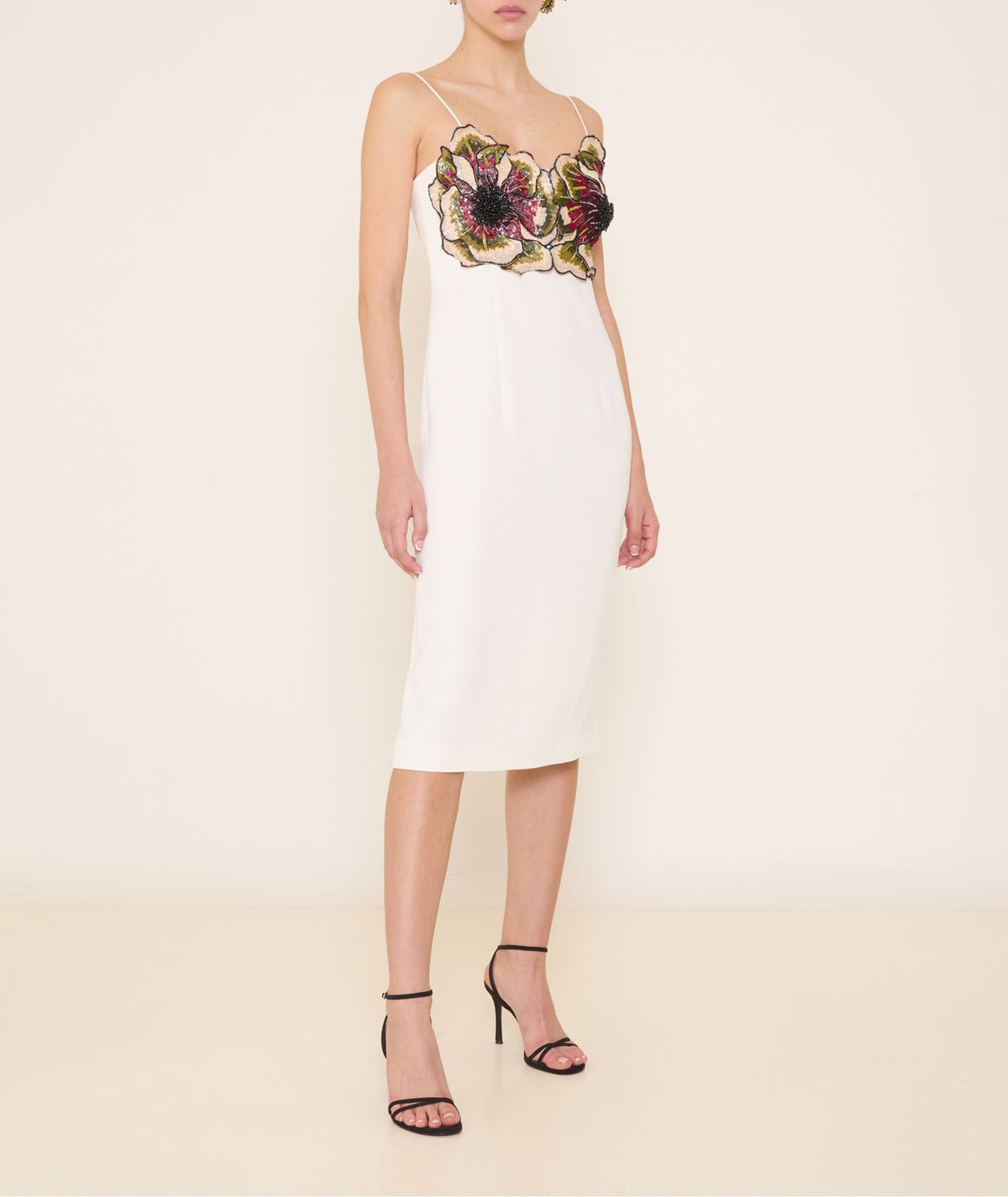 Costarellos | Ivory crepe bead-embellished Cariana dress