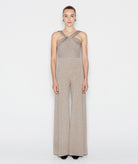 Nadia Rapti | Beige silver Grand Finale halter jumpsuit