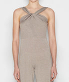 Nadia Rapti | Beige silver Grand Finale halter jumpsuit
