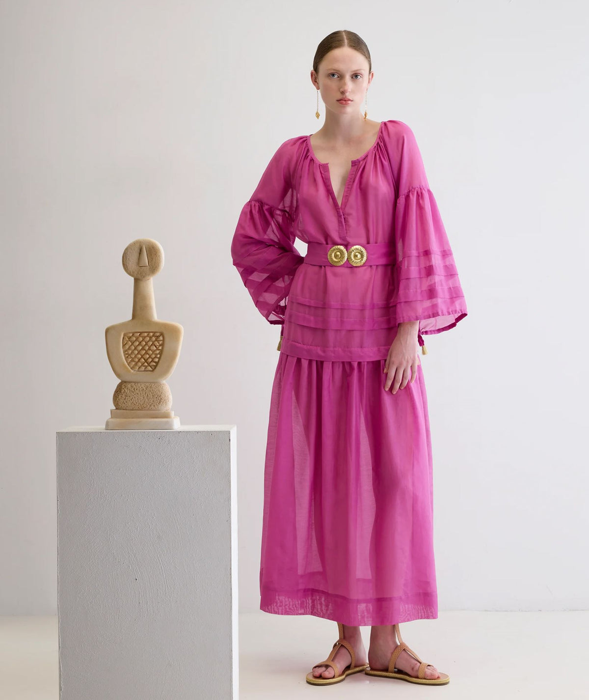Ancient Kallos | Fuchsia cotton silk Mykonos long dress