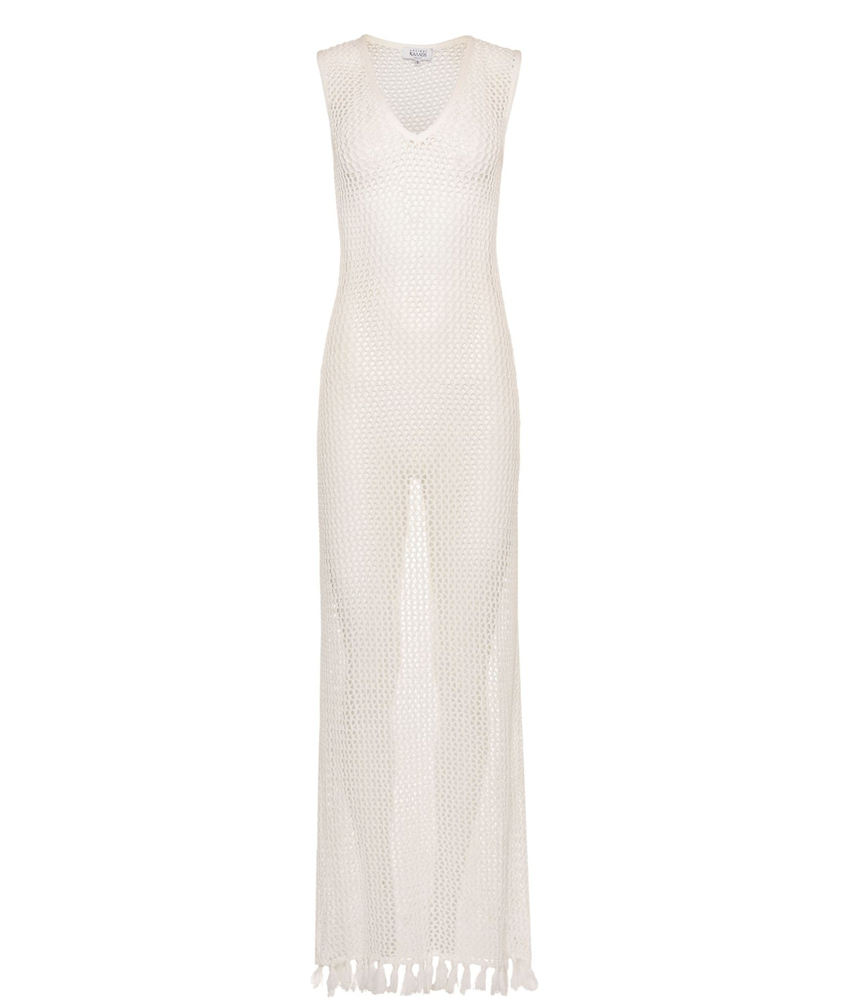 Ancient Kallos | White cotton crochet Ivy sleeveless dress with tassels