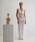 Ancient Kallos | White cotton crochet Ivy sleeveless dress with tassels