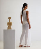 Ancient Kallos | White cotton crochet Ivy sleeveless dress with tassels