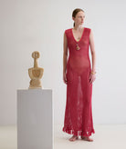 Ancient Kallos | Red cotton crochet Ivy sleeveless dress with tassels