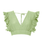 Pearl & Caviar | Pistachio cotton linen gauze ruffled crop top