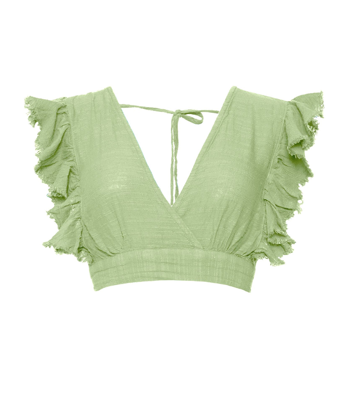 Pearl & Caviar | Pistachio cotton linen gauze ruffled crop top