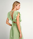 Pearl & Caviar | Pistachio cotton linen gauze ruffled crop top