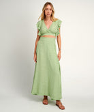 Pearl & Caviar | Pistachio cotton linen gauze ruffled crop top