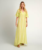 Pearl & Caviar | Lime cotton silk jacquard Finikas open back maxi dress