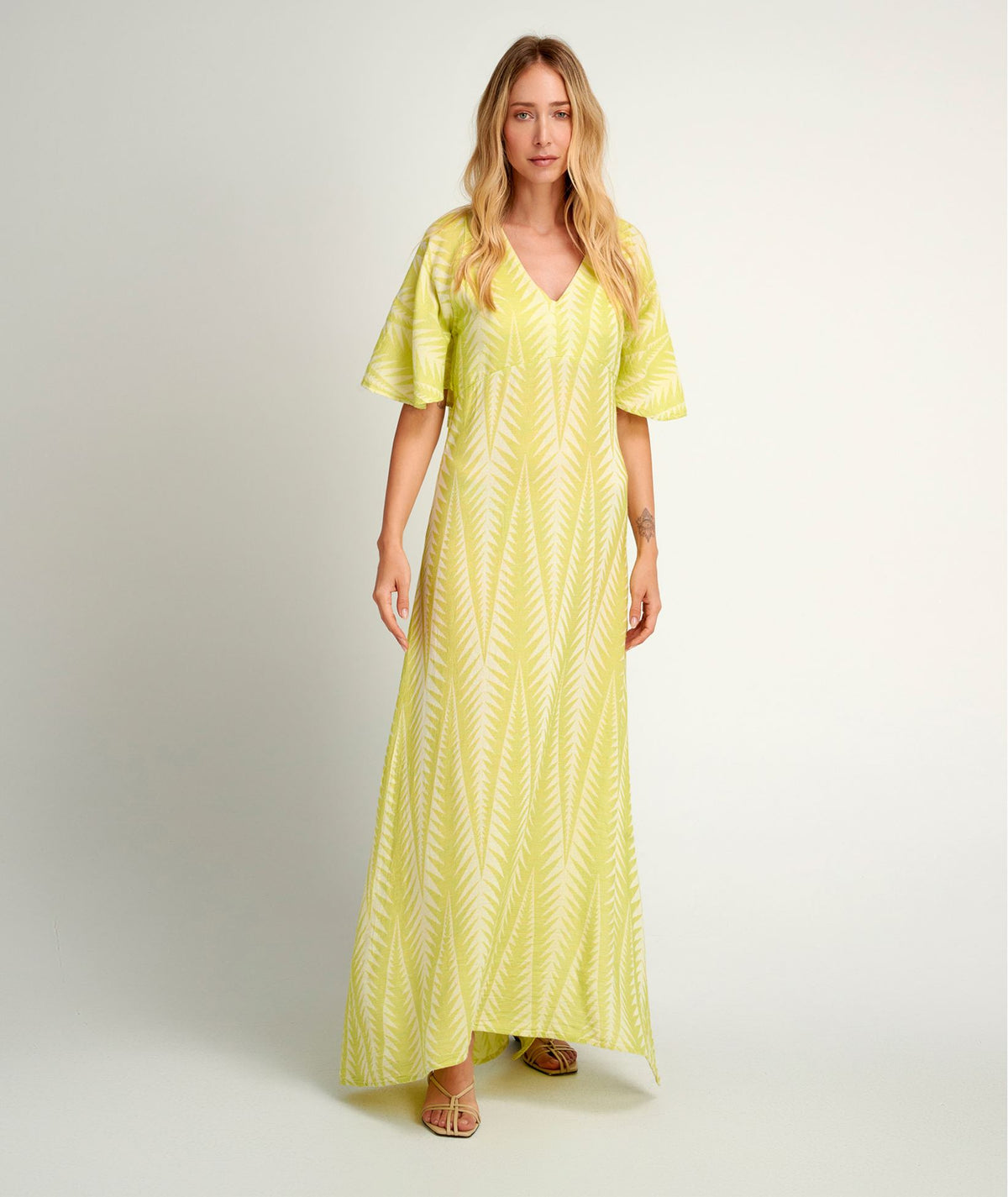 Pearl & Caviar | Lime cotton silk jacquard Finikas open back maxi dress
