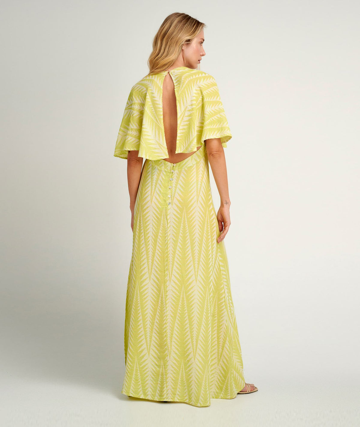 Pearl & Caviar | Lime cotton silk jacquard Finikas open back maxi dress