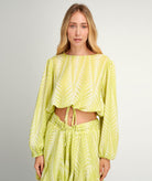 Pearl & Caviar | Lime cotton silk jacquard Finikas cropped blouse