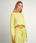 Pearl & Caviar | Lime cotton silk jacquard Finikas cropped blouse