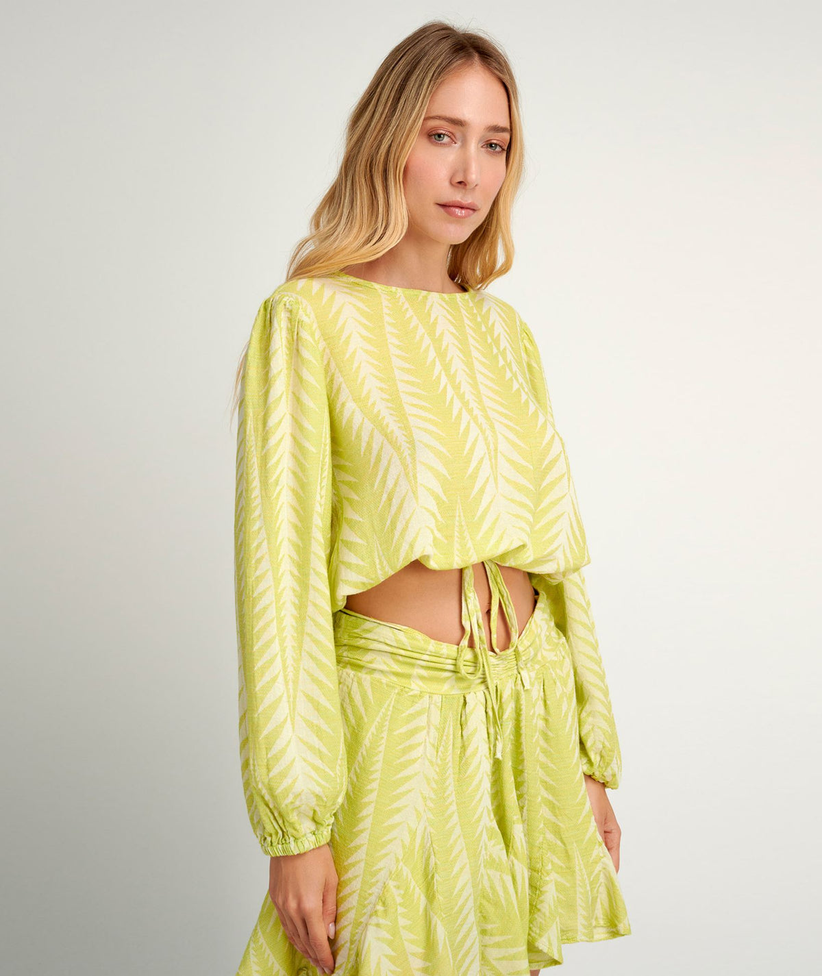 Pearl & Caviar | Lime cotton silk jacquard Finikas cropped blouse