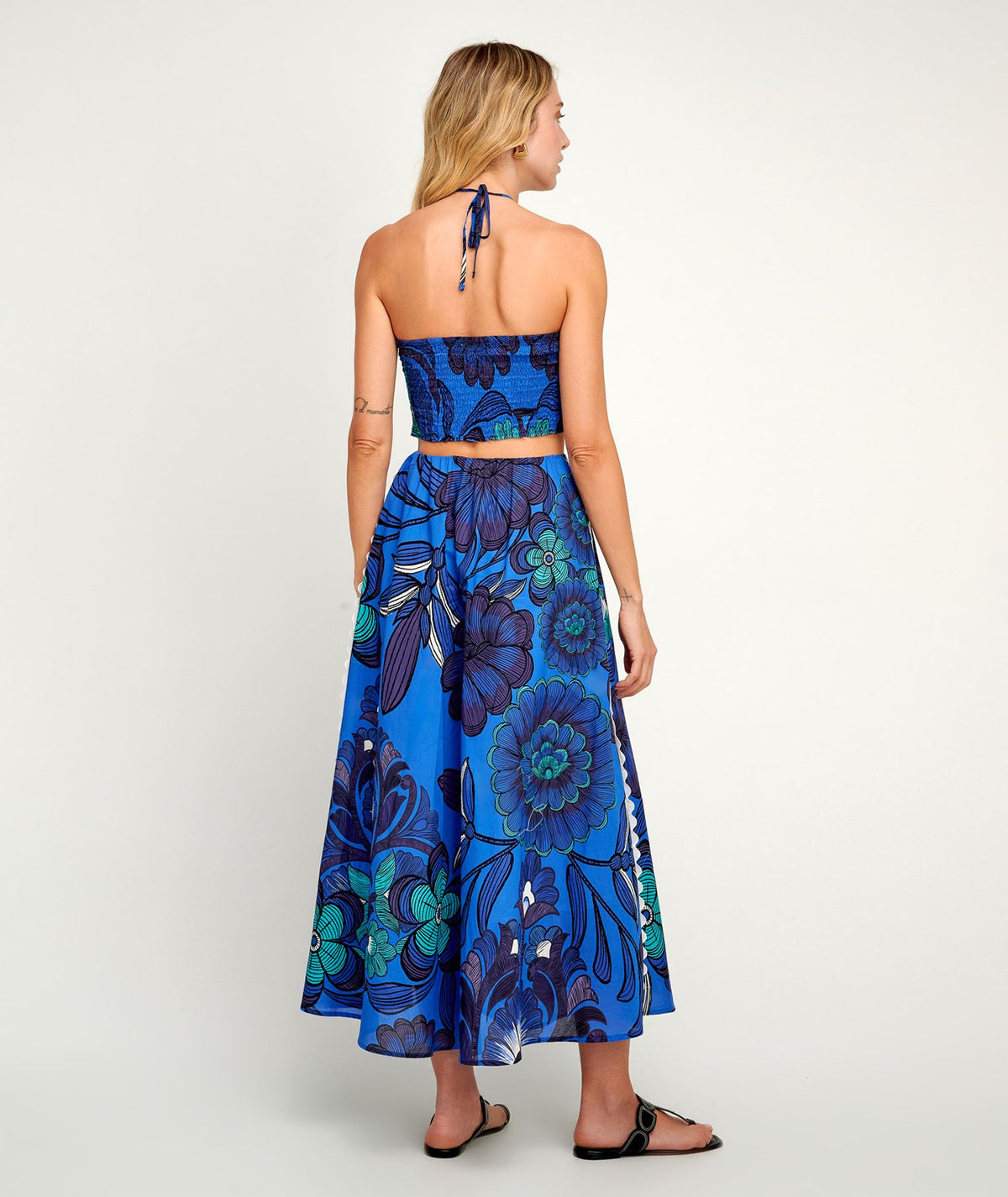 Pearl & Caviar | Blue printed cotton lace embellished Santorini midi skirt