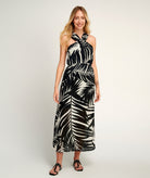 Pearl & Caviar | Black ivory printed cotton Apollonia halter midi dress