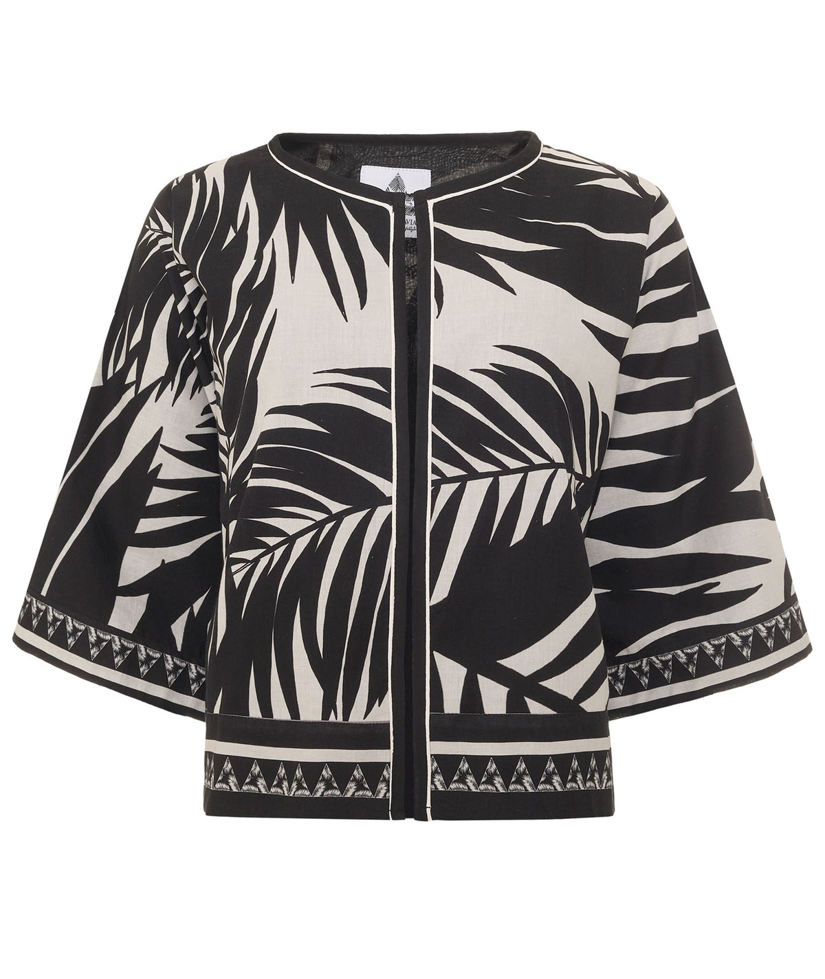 Pearl & Caviar | Black ivory printed cotton Apollonia shrug