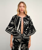 Pearl & Caviar | Black ivory printed cotton Apollonia shrug
