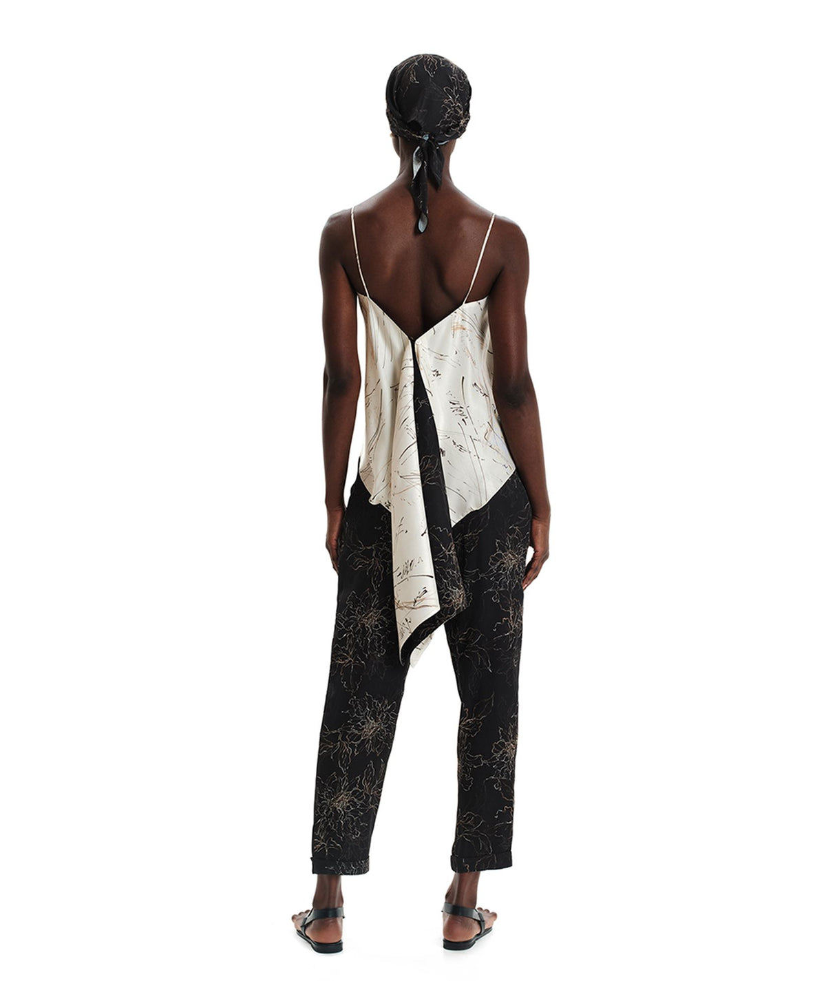Kourbela | Black ecru printed double-face Ikebana Shape asymmetric top