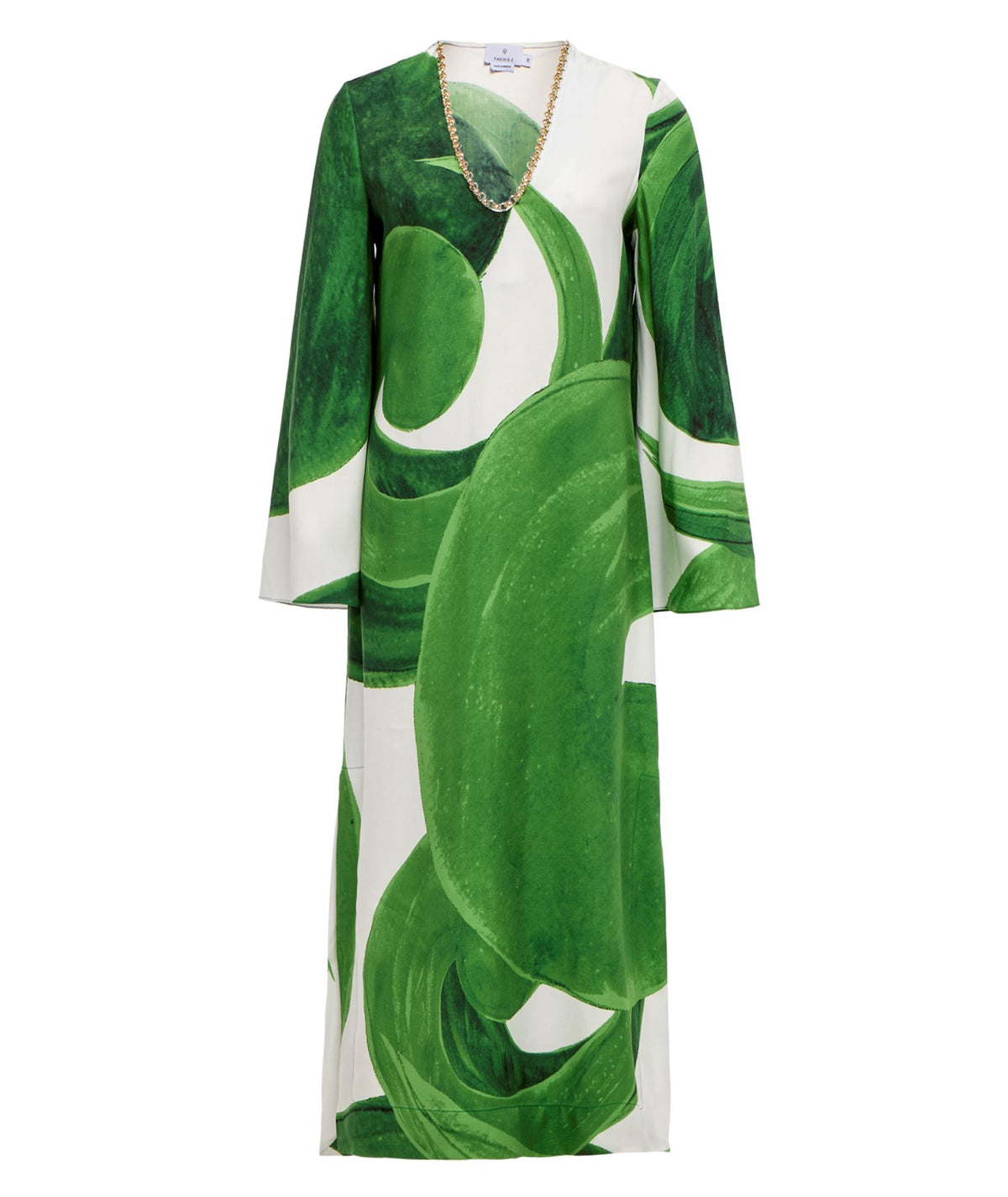 Themis Z | Green white printed V-neck chain embellished Artemis midi dress