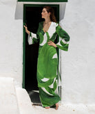 Themis Z | Green white printed V-neck chain embellished Artemis midi dress