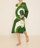 Themis Z | Green white printed V-neck chain embellished Artemis midi dress