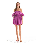 Lace | Fuchsia cotton off shoulder ruffled Melia mini dress