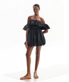 Lace | Black cotton off shoulder ruffled Melia mini dress