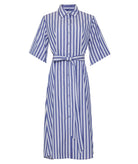 Evi Grintela | Blue striped cotton Eugenia midi shirt dress