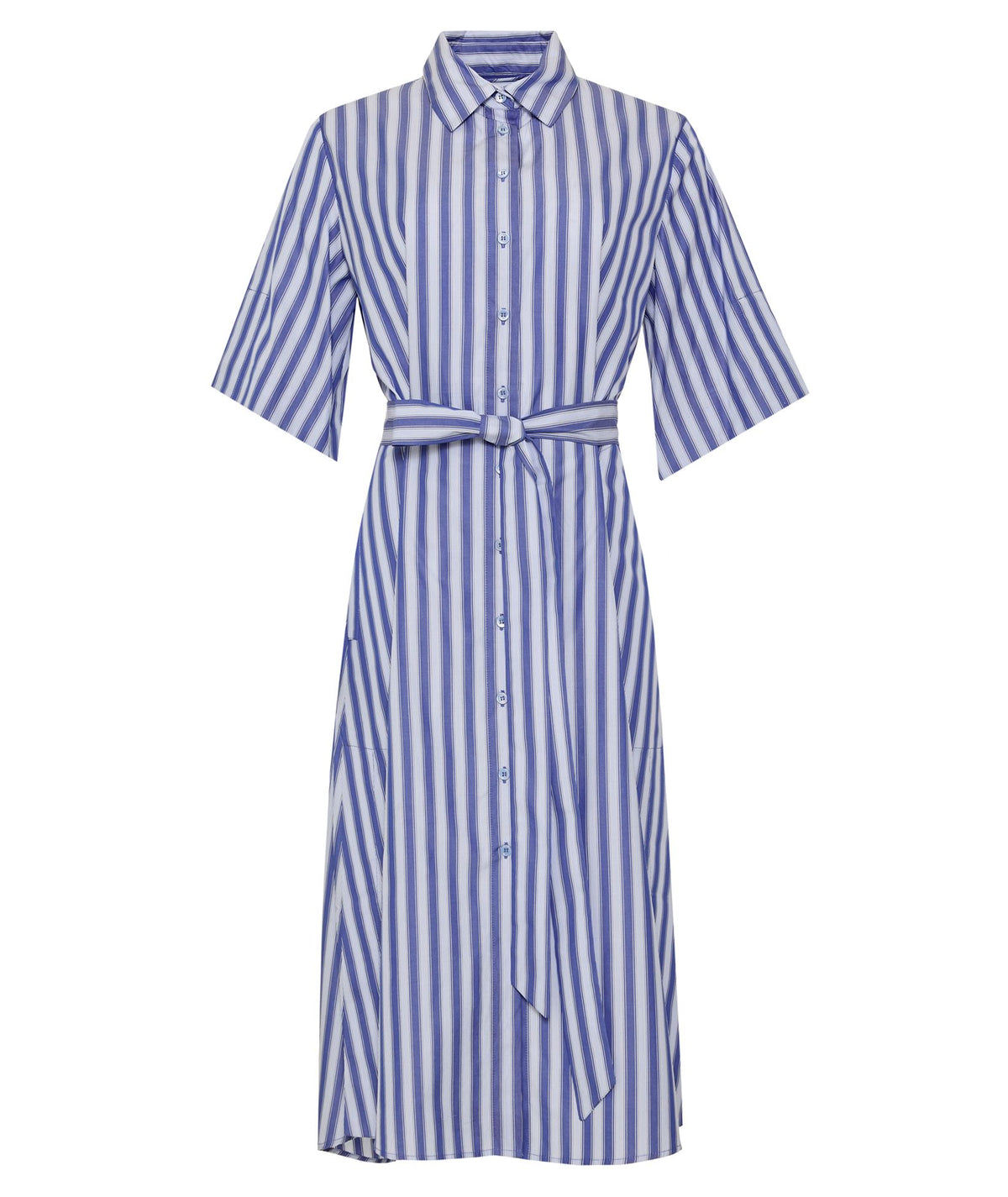 Evi Grintela | Blue striped cotton Eugenia midi shirt dress