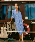 Evi Grintela | Blue striped cotton Eugenia midi shirt dress