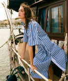 Evi Grintela | Blue striped cotton Eugenia midi shirt dress