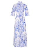 Evi Grintela | White blue printed cotton Valerie belted midi shirt dress