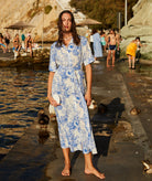 Evi Grintela | White blue printed cotton Valerie belted midi shirt dress
