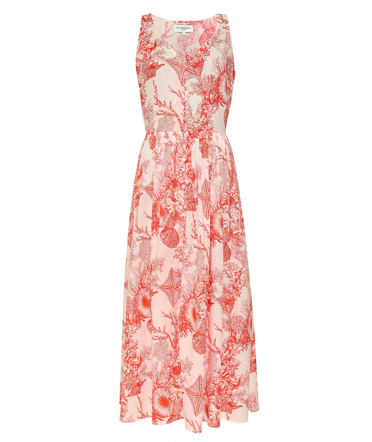 Evi Grintela | Red white printed cotton V-neck Artemis sleeveless shirt dress