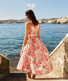Evi Grintela | Red white printed cotton V-neck Artemis sleeveless shirt dress