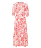 Evi Grintela | Red white printed cotton V-neck Yara belted shirt dress