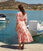 Evi Grintela | Red white printed cotton V-neck Yara belted shirt dress