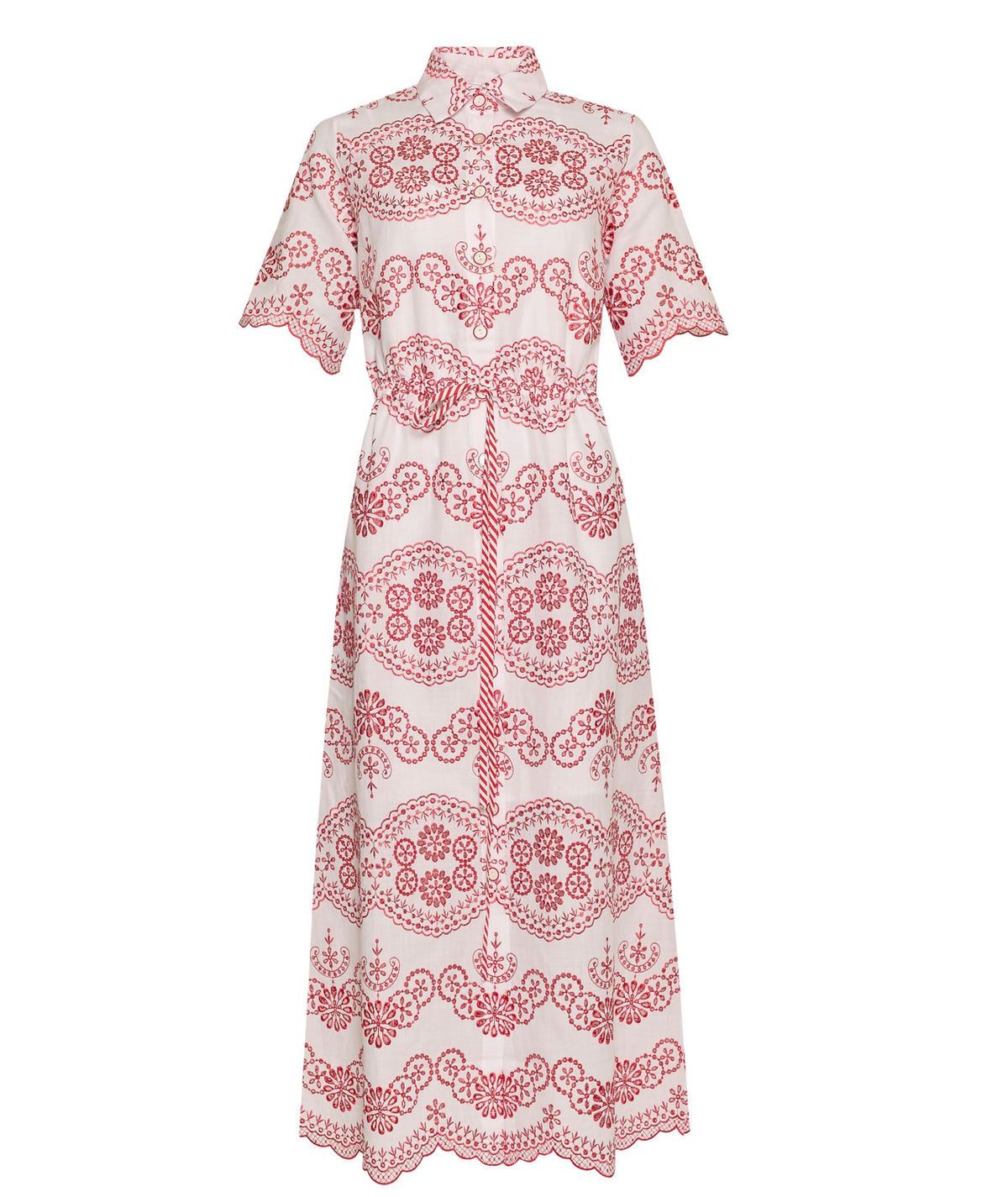 Evi Grintela | White red linen embroidered Valerie shirt dress