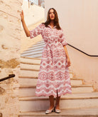 Evi Grintela | White red linen embroidered Valerie shirt dress
