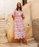 Evi Grintela | White red linen embroidered Valerie shirt dress